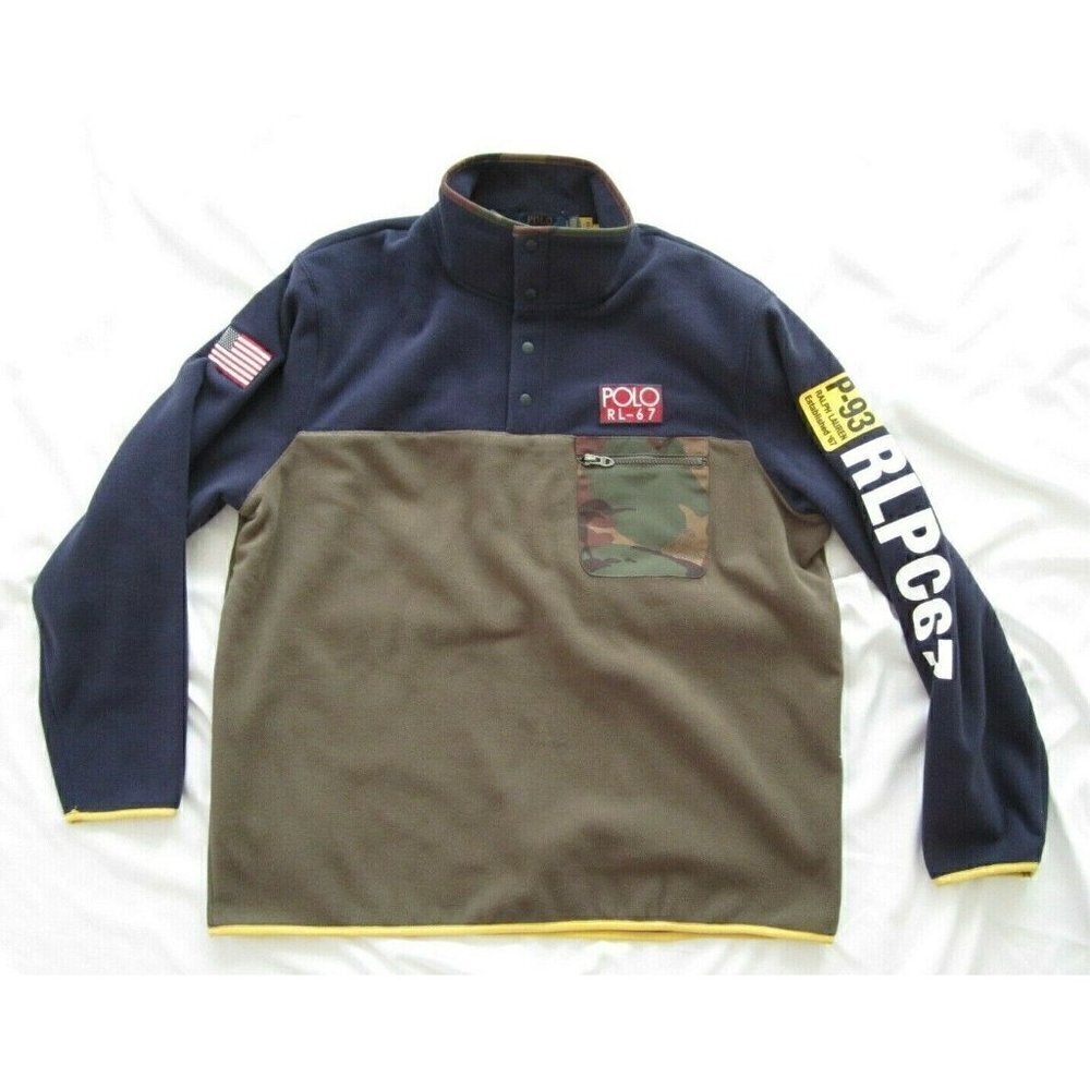 New Ralph‎ Lauren Polo RL-67 American Flag Fleece Pullover Sz M (Retail $198)